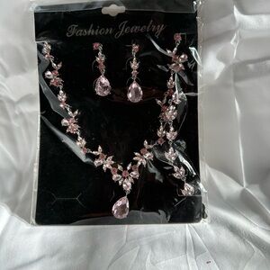 Elegant Pink Crystal Necklace and Earring Set